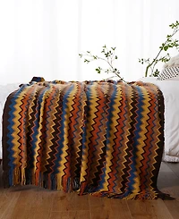 Battilo Lifestyle Colorful Chevron Bohemian Knit Throw, 51" x 80"