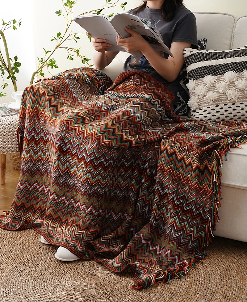 Battilo Lifestyle Colorful Chevron Bohemian Knit Throw, 51" x 80"