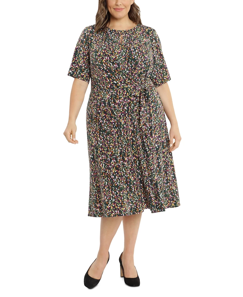 London Times Plus Keyhole-Front Midi Dress
