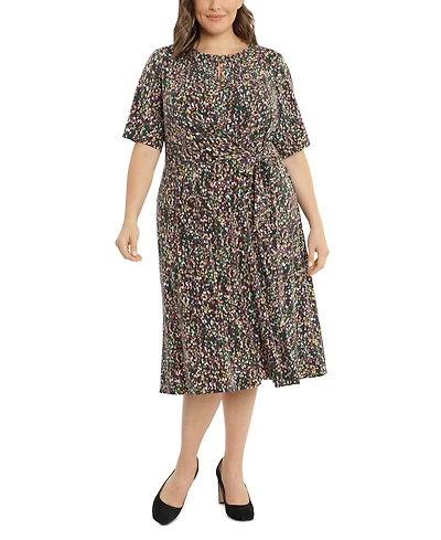 London Times Plus Keyhole-Front Midi Dress