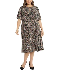 London Times Plus Keyhole-Front Midi Dress