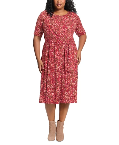 London Times Plus Size Keyhole-Front Midi Dress