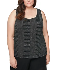 Alex Evenings Plus Metallic-Knit Tank and Jacket Set