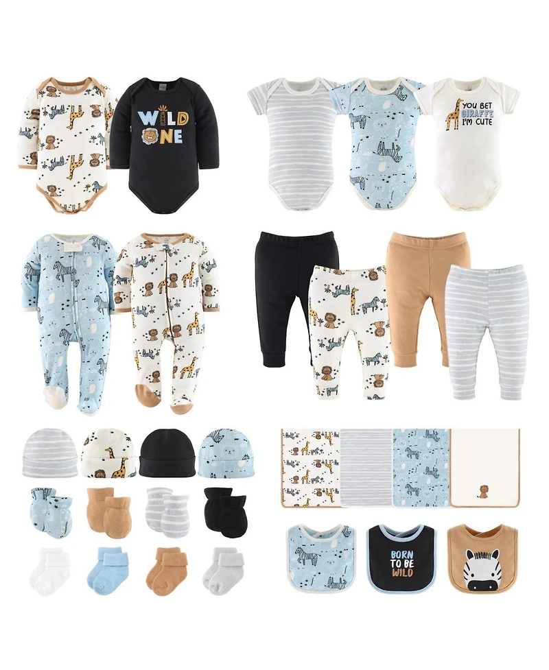 The Peanutshell Baby Boys Newborn Layette Gift Set Boys, Blue Safari, 30 Essential Pieces