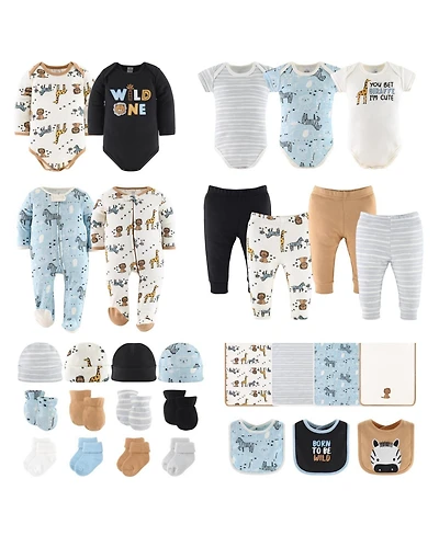 The Peanutshell Baby Boys Newborn Layette Gift Set Boys, Blue Safari, 30 Essential Pieces