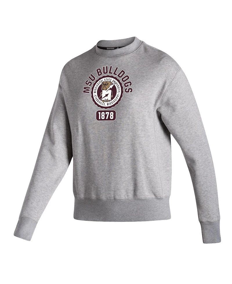 Women's adidas Heathered Gray Mississippi State Bulldogs Vintage-Like Circle Pullover Sweatshirt