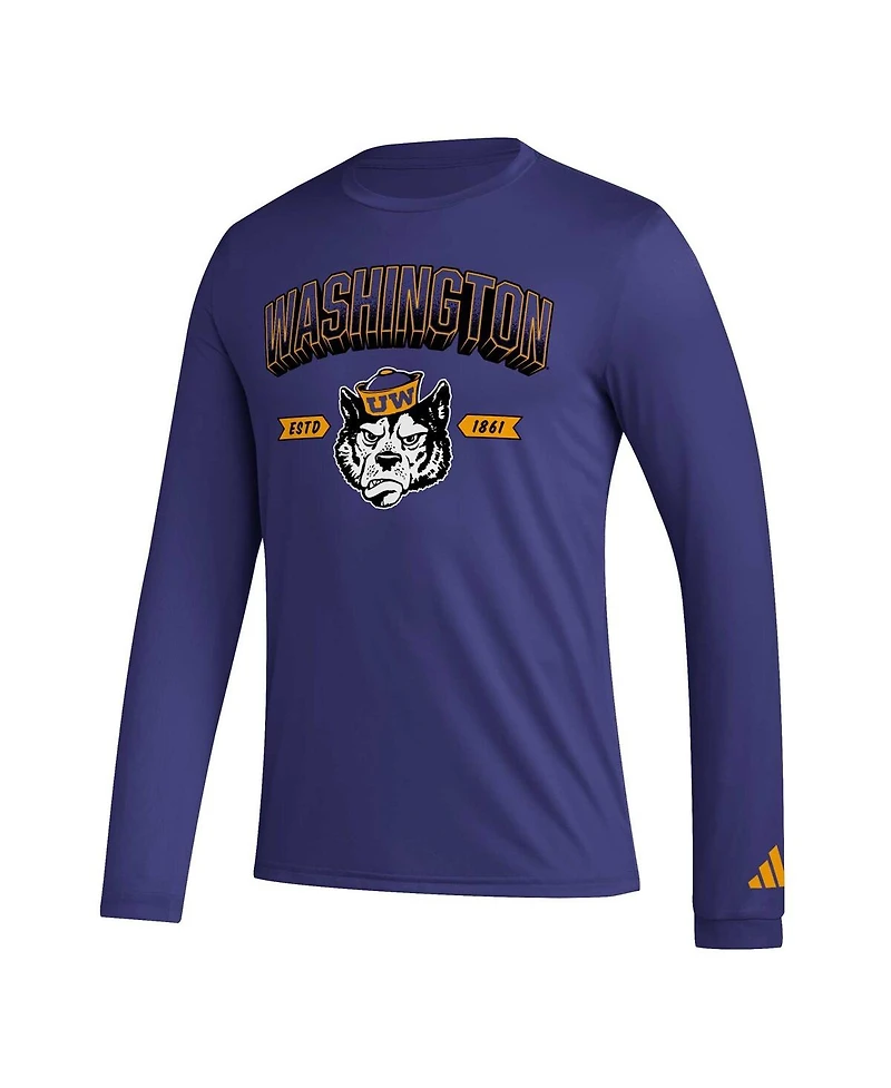 Men's adidas Purple Washington Huskies Mighty Mascot Pregame Long Sleeve T-shirt