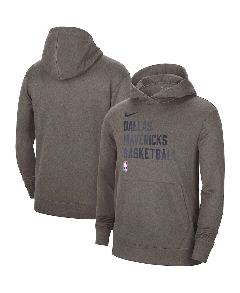 Men's and Women's Nike Olive Gray Dallas Mavericks 2023/24 Performance Spotlight On-Court Practice Pullover Hoodie