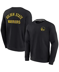 Men's and Women's Fanatics Signature Black Golden State Warriors Super Soft Fleece Oversize Arch Crew Pullover Sweatshirt