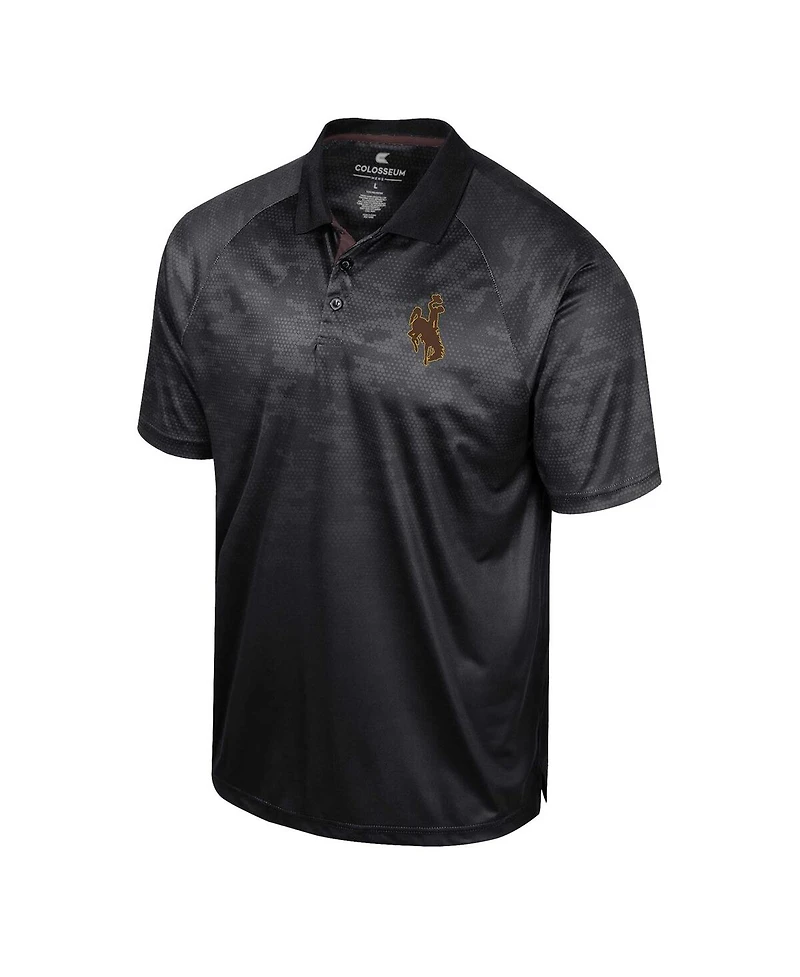 Men's Colosseum Black Wyoming Cowboys Honeycomb Raglan Polo Shirt