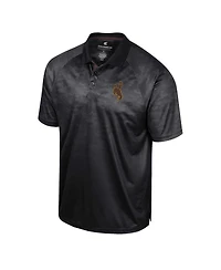Men's Colosseum Black Wyoming Cowboys Honeycomb Raglan Polo Shirt