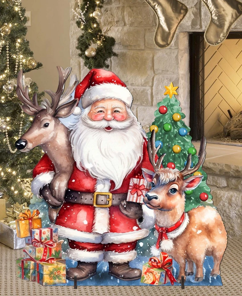 Designocracy Santa with Reindeers 32" Outdoor Christmas Lawn Decor G. DeBrekht
