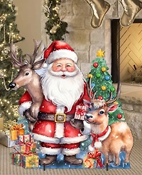 Designocracy Santa with Reindeers 32" Outdoor Christmas Lawn Decor G. DeBrekht