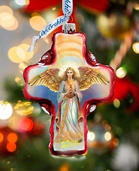 Designocracy Angel Descending from Heaven Cross Christmas Glass Ornaments G. DeBrekht