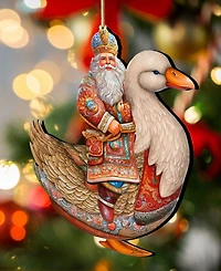 Designocracy Charming Santa on Goose Christmas Wooden Ornaments Holiday Decor G. DeBrekht