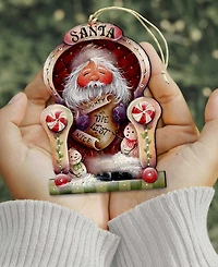 Designocracy Santa Checking his List Christmas Wooden Ornaments Holiday Decor J. Mills-Price