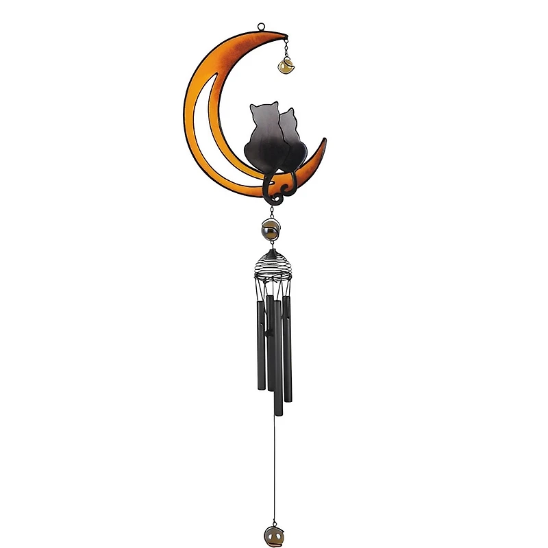 Fc Design 31" Long Wind Chime with Black Coated Gems Cats on The Moon Hanging Home Decor Perfect Gift for House Warming, Holidays and Birthdays