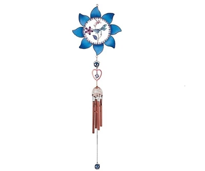 35" Long Pewter Dragonfly Wind Chime with Blue Copper Gem
