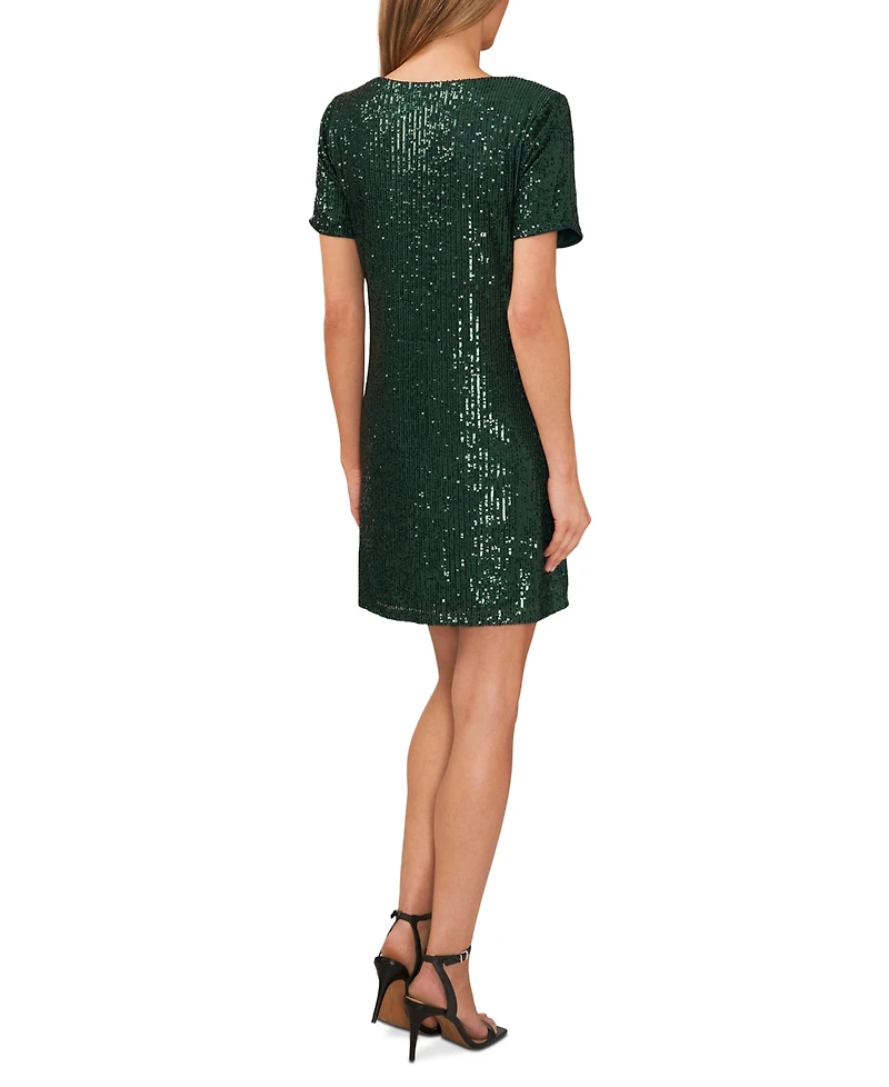 CeCe Women's Short Sleeve Scoop Neck Sequin Dress