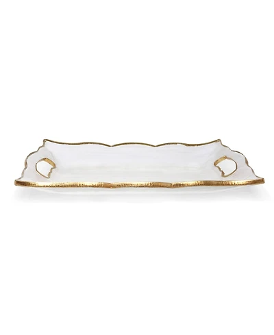 Rectangular Glass Tray with Handles and Gold-Tone Rim, 11.5"