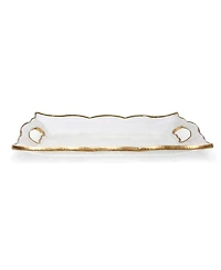 Rectangular Glass Tray with Handles and Gold-Tone Rim, 11.5"
