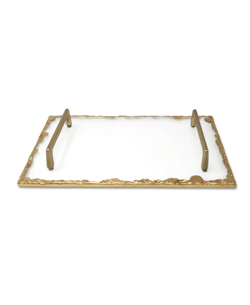 Glass Tray with Gold-Tone Rim and Handles, 15" L