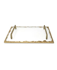 Glass Tray with Gold-Tone Rim and Handles, 15" L