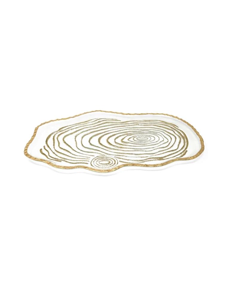 Glass Oval Tray Gold-Tone Grained