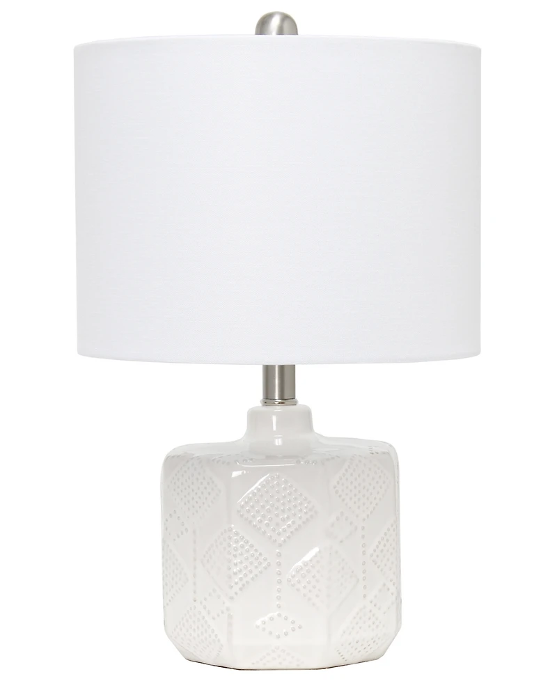 All The Rages 19" Contemporary Bohemian Ceramic Eyelet Pattern Floral Textured Bedside Table Lamp with White Fabric Shade