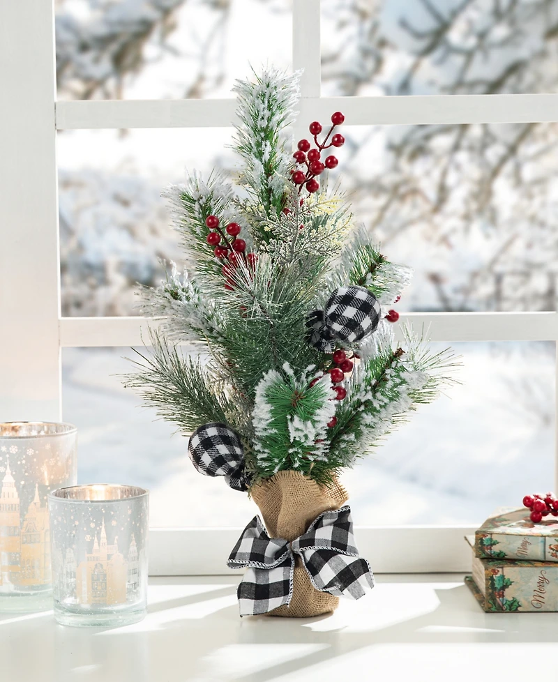 Glitzhome 21" H Flocked Pine and Berries Table Tree