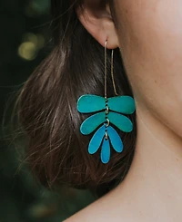 Matr Boomie Chameli Dangling Leaf Earrings - Teal Patina