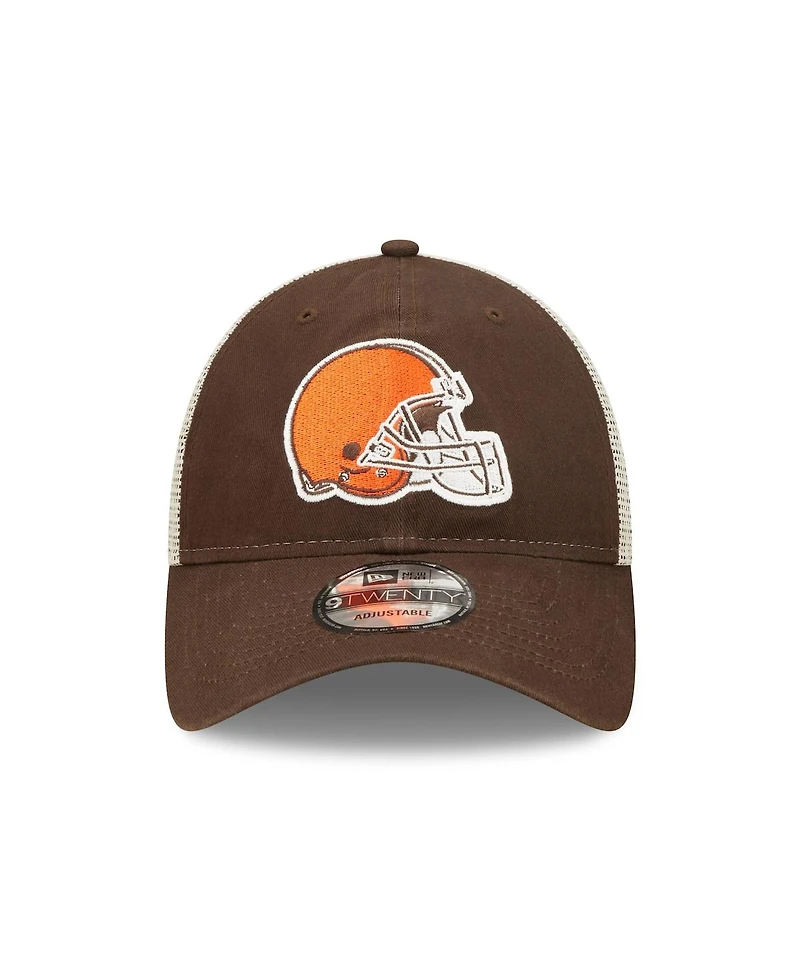 Men's New Era Brown, Natural Cleveland Browns Loyal 9TWENTY Trucker Snapback Hat