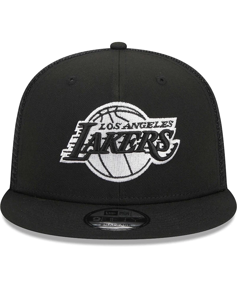 Men's New Era Black Los Angeles Lakers Evergreen 9FIFTY Trucker Snapback Hat