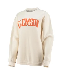 Women's Pressbox White Clemson Tigers Comfy Cord Vintage-Like Wash Basic Arch Pullover Sweatshirt