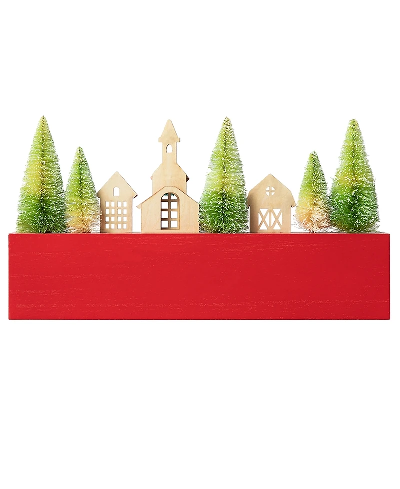 Glitzhome 14" L Christmas Wooden House or Brush Trees Table Decor