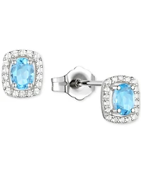 Lab-Grown Sapphire (3/8 ct. t.w.) & White (1/8 Oval Halo Stud Earrings Sterling Silver (Also Additional Gemstones)