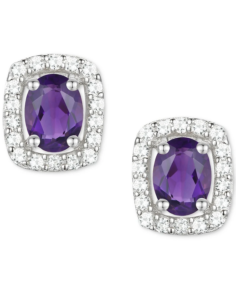 Lab-Grown Sapphire (3/8 ct. t.w.) & White (1/8 Oval Halo Stud Earrings Sterling Silver (Also Additional Gemstones)