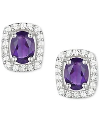 Lab-Grown Sapphire (3/8 ct. t.w.) & White (1/8 Oval Halo Stud Earrings Sterling Silver (Also Additional Gemstones)