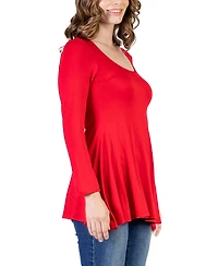 24seven Comfort Apparel Women's Long Sleeve Swing Style Flare Tunic Top