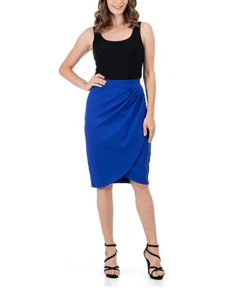 24seven Comfort Apparel Women's Elastic Waist Knee Length Pencil Skirt