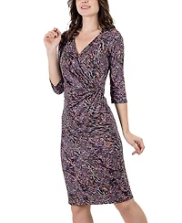 24seven Comfort Apparel Women's Print Knee Length Faux Wrap Dress