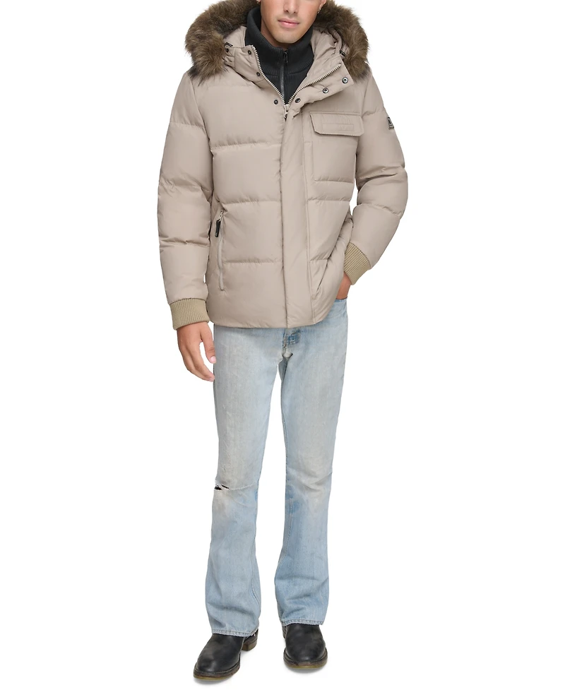 Marc New York Men's Nisko Short Channel Quilted Puffer Jacket with Faux Fur Hood