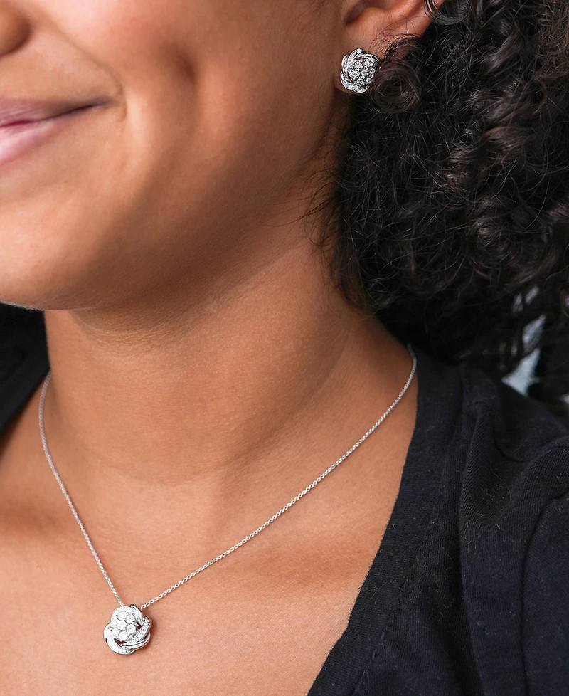 Diamond Flower 18" Pendant Necklace (1/4 ct. t.w.) in Sterling Silver, Created for Macy's
