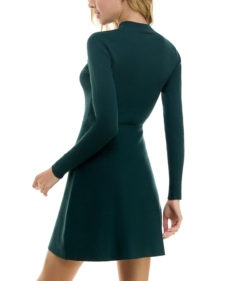 Bcx Juniors' Ribbed Mock-Neck Fit & Flare Sweater Dress
