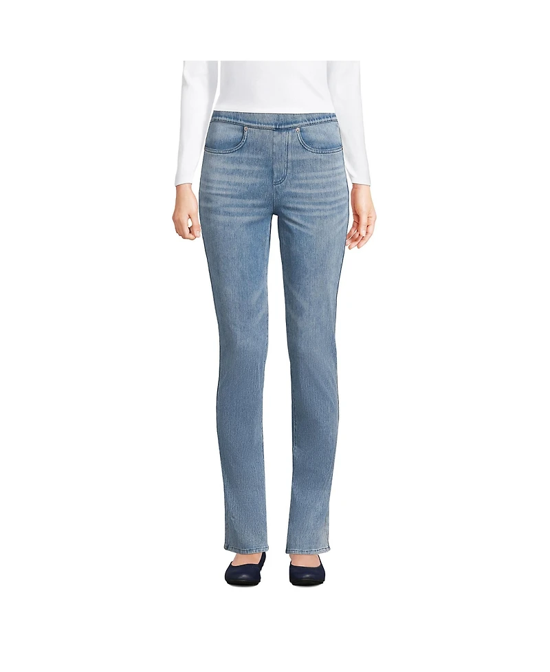 Lands' End Petite Starfish Mid Rise Knit Denim Straight Jeans