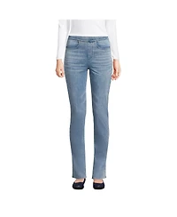 Lands' End Petite Starfish Mid Rise Knit Denim Straight Jeans