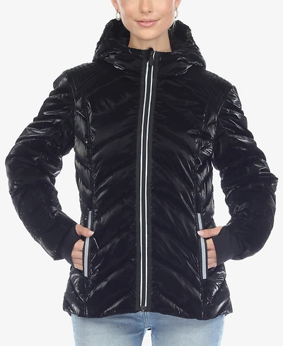 White Mark Women's Midweight Quilted Contrast with Thumbholes Hooded Jacket