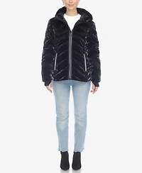 White Mark Women's Midweight Quilted Contrast with Thumbholes Hooded Jacket