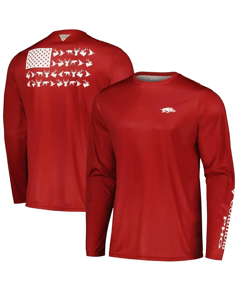Men's Columbia Cardinal Arkansas Razorbacks Terminal Shot Omni-Shade Omni-Wick Long Sleeve T-shirt
