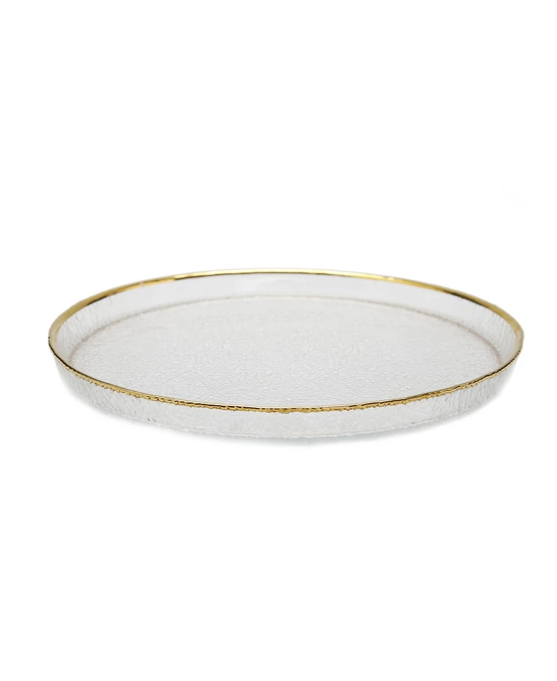 Classic Touch Pebbled Glass Salad Plates Raised Rim with Border, Set of 4